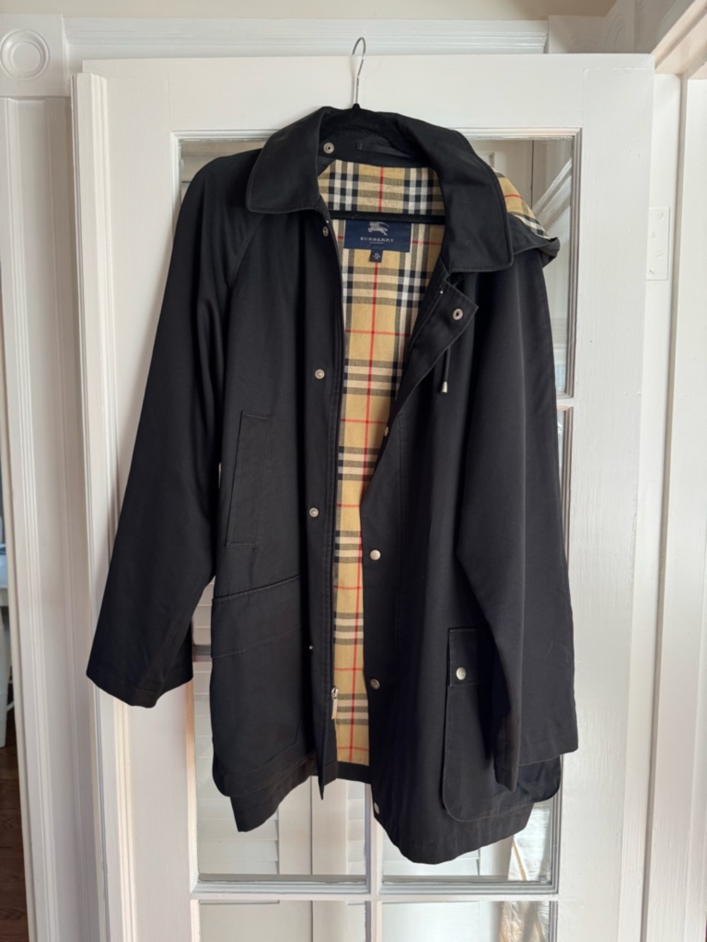 Men’s Burberry Black Raincoat with Beige Check Lining